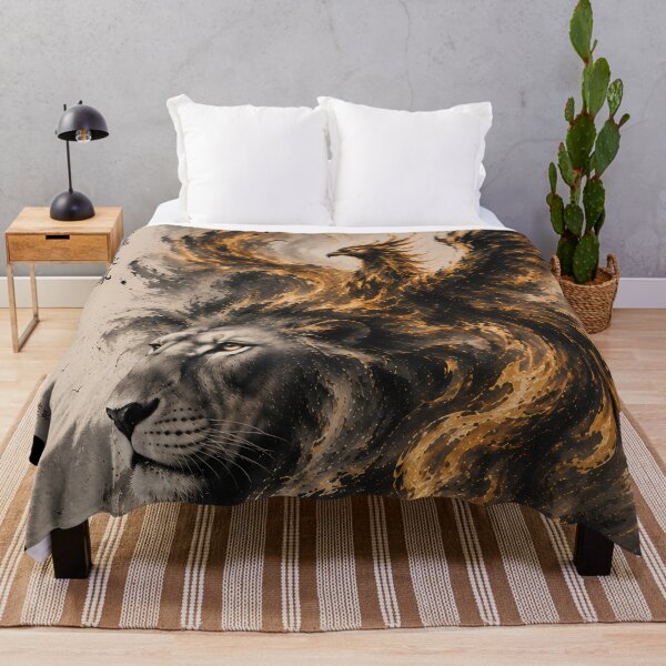 Item preview, Lion and Phoenix – Black and Gold Eastern Ink Fantasy designed and sold by ManJiangHong.