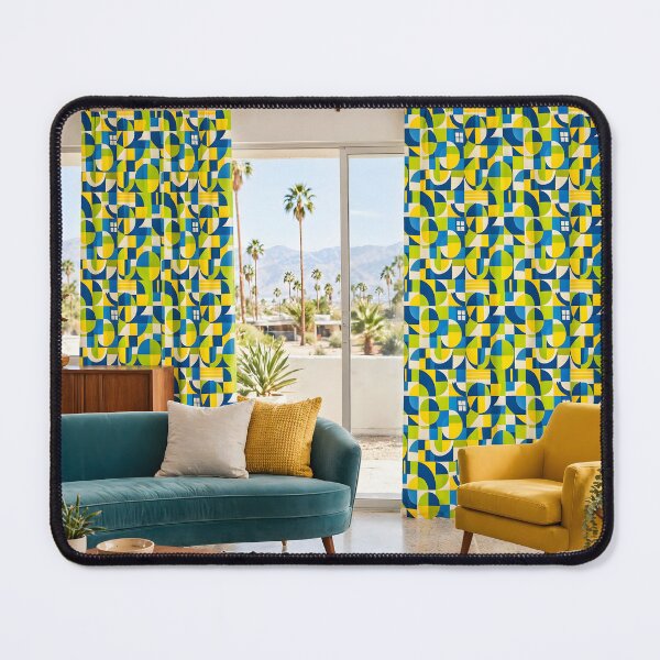 Item preview, 60s Palm Springs Mid-Century Living Room - Teal Sofa, Mustard Chair, Desert Palms View | 1960s Interior designed and sold by Ela Art Space .