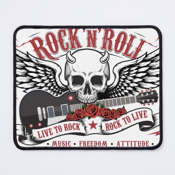 Item preview, Rock and Roll banner metal Skull with Wings, flowers Crossed Guitars designed and sold by JrNergal.