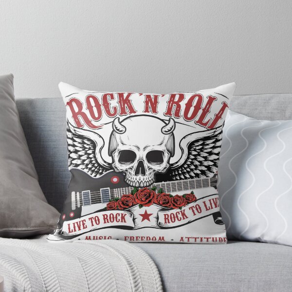 Item preview, Rock and Roll banner metal Skull with Wings, flowers Crossed Guitars  designed and sold by JrNergal.