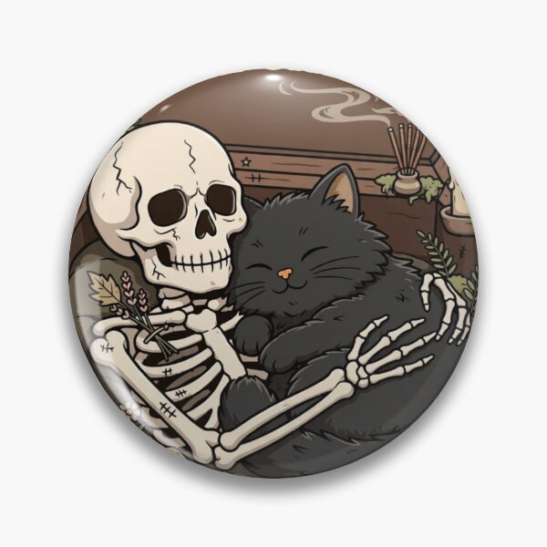 Item preview, Still Chillin - Skeleton and Black Cat Cuddling in Coffin designed and sold by puurfectcat.