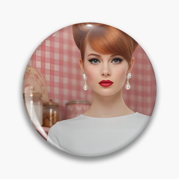 Item preview, 60s Pink Gingham Kitchen Fashion - Mod Girl in Checked Pants and Beehive | Retro Kitchen designed and sold by Ela Art Space .
