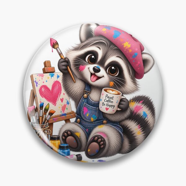 Item preview, Cute Artist Raccoon Painting with Coffee designed and sold by TinyWeird.