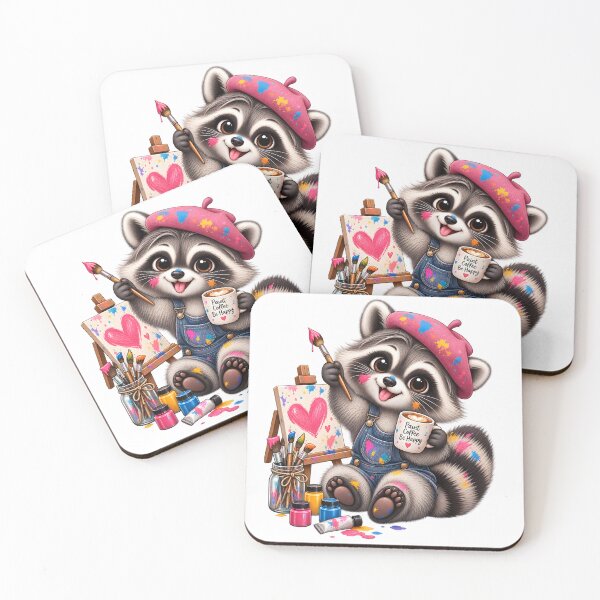 Item preview, Cute Artist Raccoon Painting with Coffee designed and sold by TinyWeird.