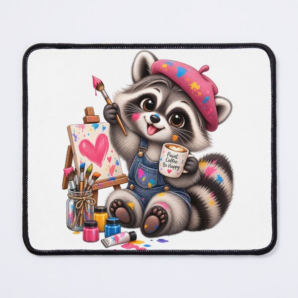 Item preview, Cute Artist Raccoon Painting with Coffee designed and sold by TinyWeird.