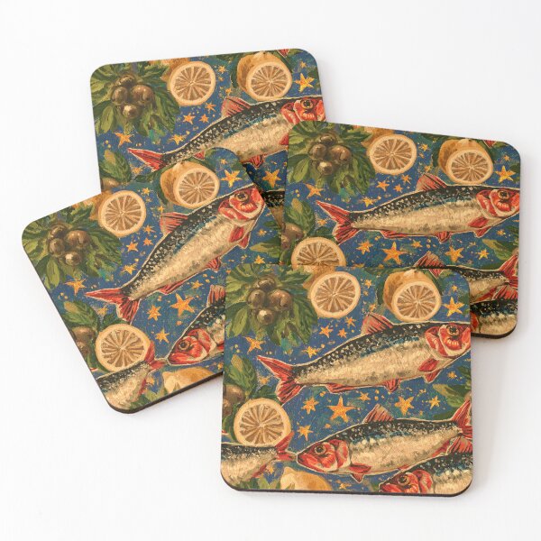 Item preview, Mediterranean Sardines Lemon Coastal Folk Pattern designed and sold by MeanPanduh.