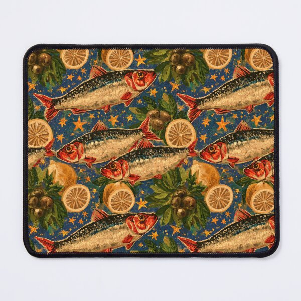 Item preview, Mediterranean Sardines Lemon Coastal Folk Pattern designed and sold by PixelPanduh.