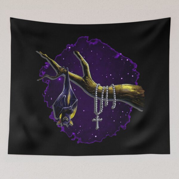 Item preview, Sleeping bat with decorated crescent moon and rosary designed and sold by Kirei-Lily.