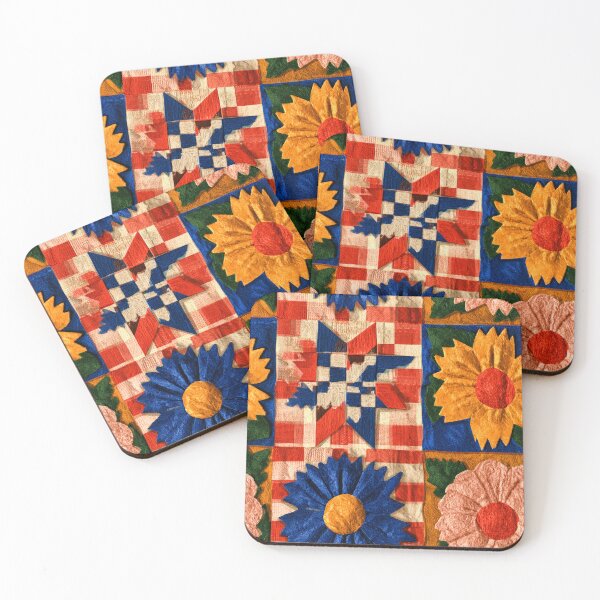 Item preview, Modern Patchwork Sunflower Quilt Folk Art Pattern designed and sold by PixelPanduh.