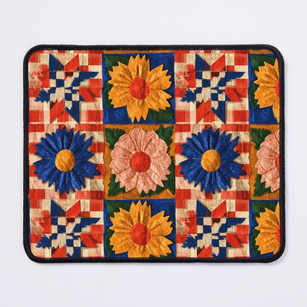 Item preview, Modern Patchwork Sunflower Quilt Folk Art Pattern designed and sold by PixelPanduh.