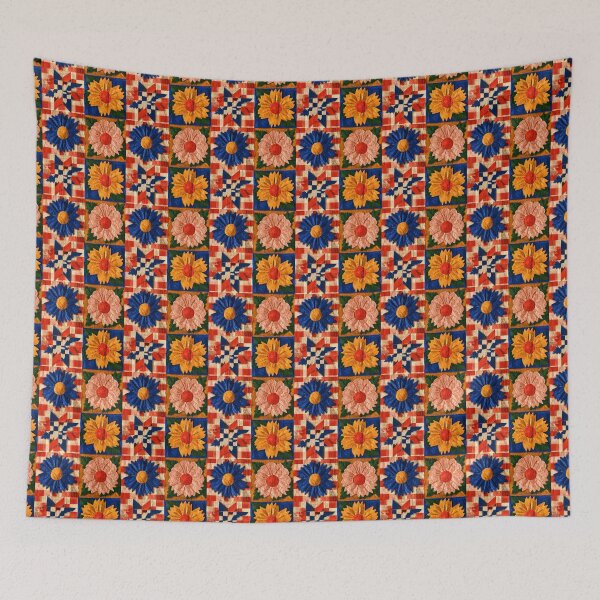 Item preview, Modern Patchwork Sunflower Quilt Folk Art Pattern designed and sold by PixelPanduh.