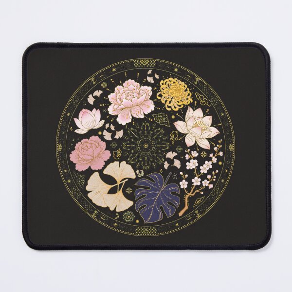 Item preview, Oriental Floral Mandala - Gold Peony Lotus Chrysanthemum and Sakura Circle designed and sold by PrettyCrypt.