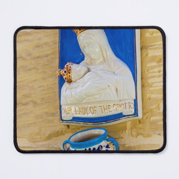 Item preview, Our Lady Of The Grotto Ceramic Madonna And Child Plaque With Blue Floral Holy Water Vase designed and sold by Nmallia.