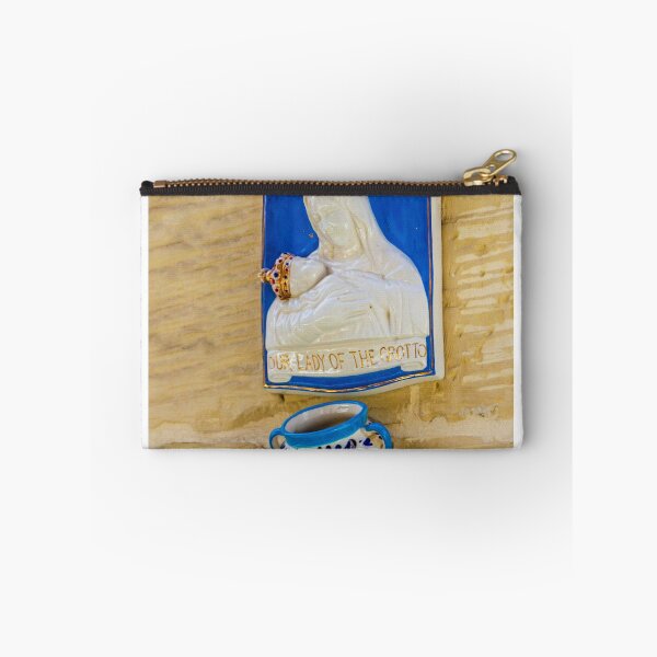 Item preview, Our Lady Of The Grotto Ceramic Madonna And Child Plaque With Blue Floral Holy Water Vase designed and sold by Nmallia.