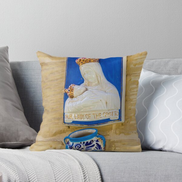 Item preview, Our Lady Of The Grotto Ceramic Madonna And Child Plaque With Blue Floral Holy Water Vase designed and sold by Nmallia.