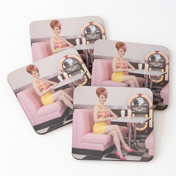 Item preview, 60s Pink Retro Diner Interior - 1960s American Diner with Jukebox, Milkshakes and Checkered Floor designed and sold by Ela Art Space .