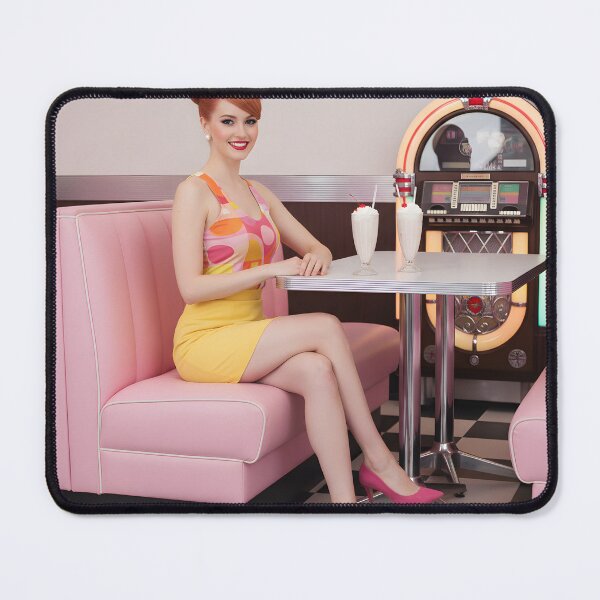 Item preview, 60s Pink Retro Diner Interior - 1960s American Diner with Jukebox, Milkshakes and Checkered Floor designed and sold by Ela Art Space .