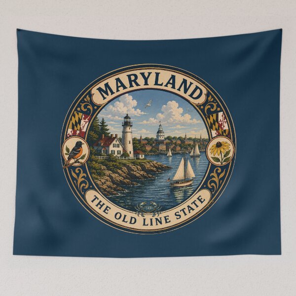 Item preview, Maryland Landscape Illustration Travel Art Badge designed and sold by KrisSidDesigns.