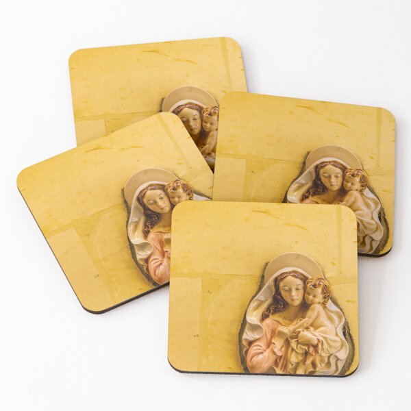 Item preview, Madonna and Child Ceramic Relief on Yellow Wall — Virgin Mary Holding Baby Jesus Religious Statue designed and sold by Nmallia.