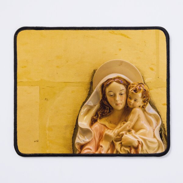 Item preview, Madonna and Child Ceramic Relief on Yellow Wall — Virgin Mary Holding Baby Jesus Religious Statue designed and sold by Nmallia.