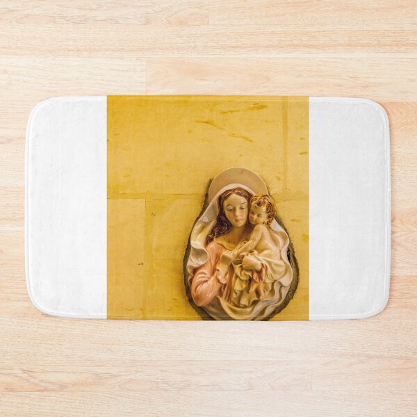 Item preview, Madonna and Child Ceramic Relief on Yellow Wall — Virgin Mary Holding Baby Jesus Religious Statue designed and sold by Nmallia.