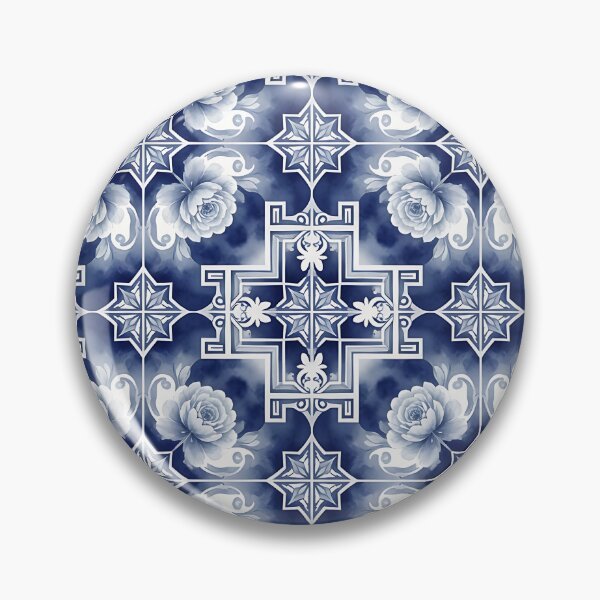 Item preview, Blue White Floral Tile Pattern – Portuguese Azulejo Delft Inspired Botanical Design designed and sold by HappyOops.