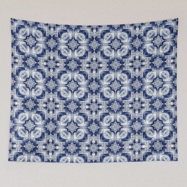 Item preview, Blue White Floral Tile Pattern – Portuguese Azulejo Delft Inspired Botanical Design designed and sold by HappyOops.