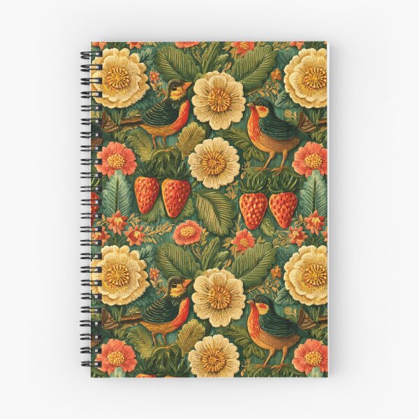 Item preview, Cottagecore Strawberries Birds Floral Garden Pattern designed and sold by MeanPanduh.