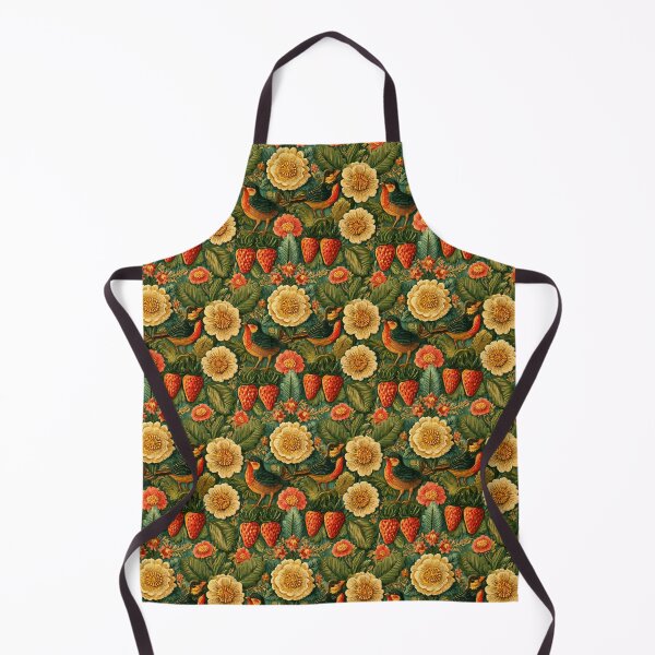Item preview, Cottagecore Strawberries Birds Floral Garden Pattern designed and sold by MeanPanduh.