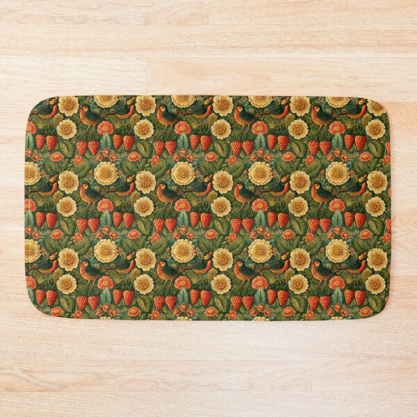 Item preview, Cottagecore Strawberries Birds Floral Garden Pattern designed and sold by MeanPanduh.