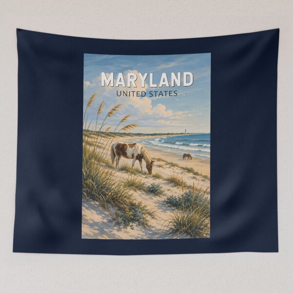 Item preview, Maryland Horse Illustration Travel Art Vintage designed and sold by KrisSidDesigns.