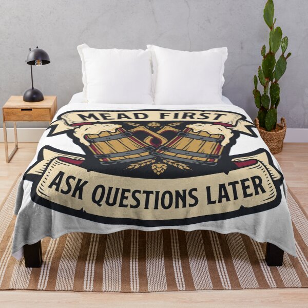 Item preview, Mead First Ask Questions Later Medieval Tavern Humor Badge designed and sold by Wanderquill Studio.