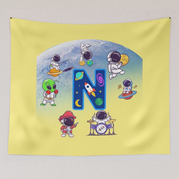 Artikelvorschau, Niedliches Weltraum-Astronauten-Monogramm mit dem Buchstaben N – Kinderkunst entworfen und verkauft von BoldcreationsM.