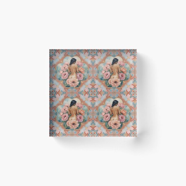 Item preview, Floral Art Nouveau Nude Pattern – Vintage Woman & Flowers Decorative Design designed and sold by HappyOops.
