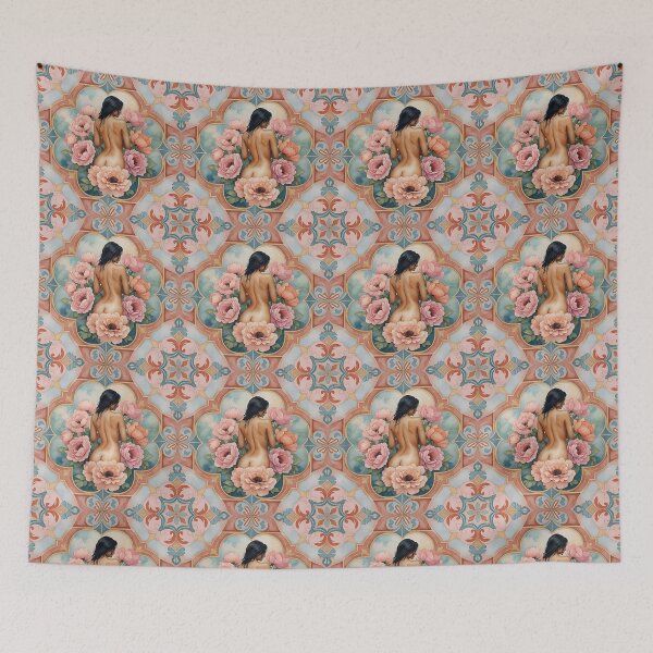 Item preview, Floral Art Nouveau Nude Pattern – Vintage Woman & Flowers Decorative Design designed and sold by HappyOops.