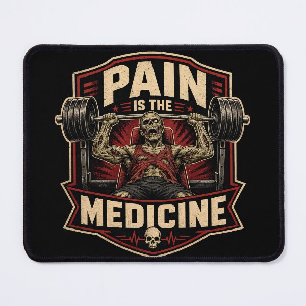 Item preview, Pain Is The Medicine Zombie Skull Bench Press Gym Emblem designed and sold by Simon-art-land.