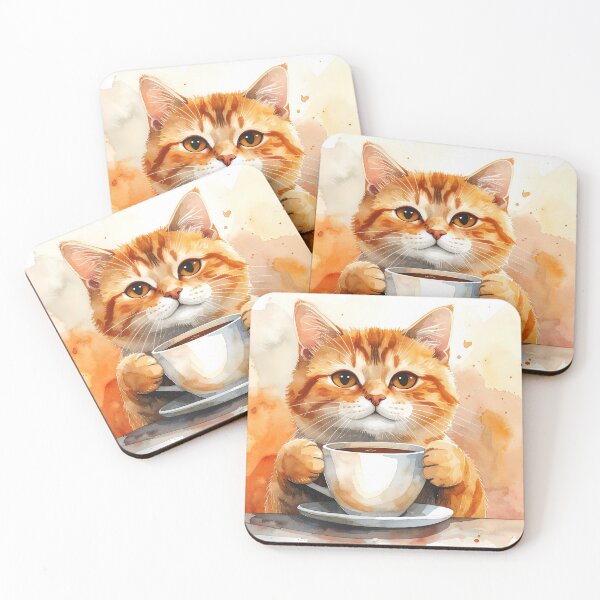 Item preview, Cozy Cat Holding Warm Coffee Mug Watercolor designed and sold by BetweenForms.