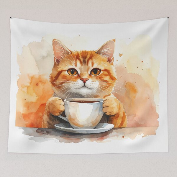 Item preview, Cozy Cat Holding Warm Coffee Mug Watercolor designed and sold by BetweenForms.