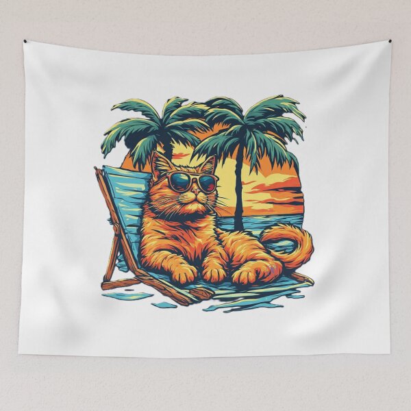 Item preview, Cool Orange Cat on Beach designed by NegarTvDesigns designed and sold by NegarTv Designs.