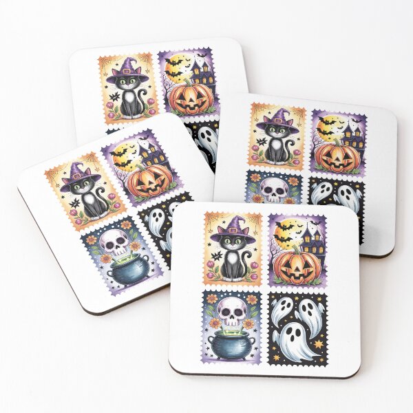 Item preview, Halloween Art Grid – Cat, Pumpkin, Cauldron & Ghosts Illustration designed and sold by jkrphoto.