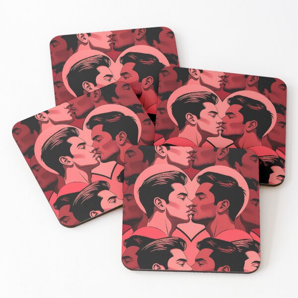 Item preview, Gay Kiss Pop Art – Men in Love Red Black Pattern designed and sold by ZhivanCrimson.
