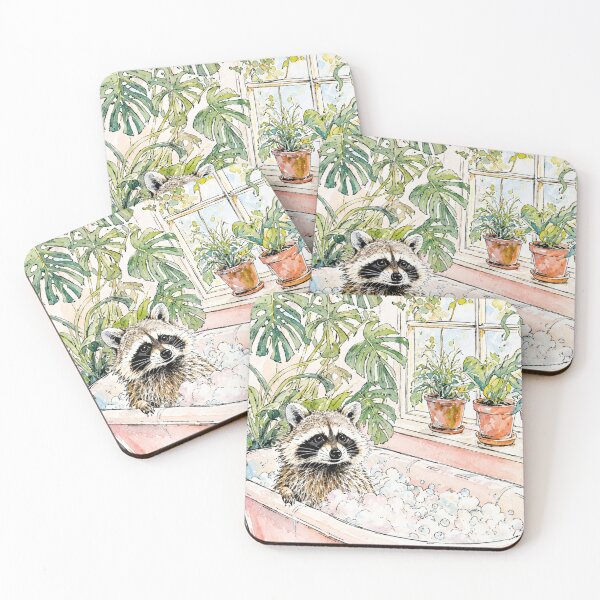 Item preview, Whimsical Raccoon Bubble Bath Watercolor Art designed and sold by OopsieDaisiesSh.