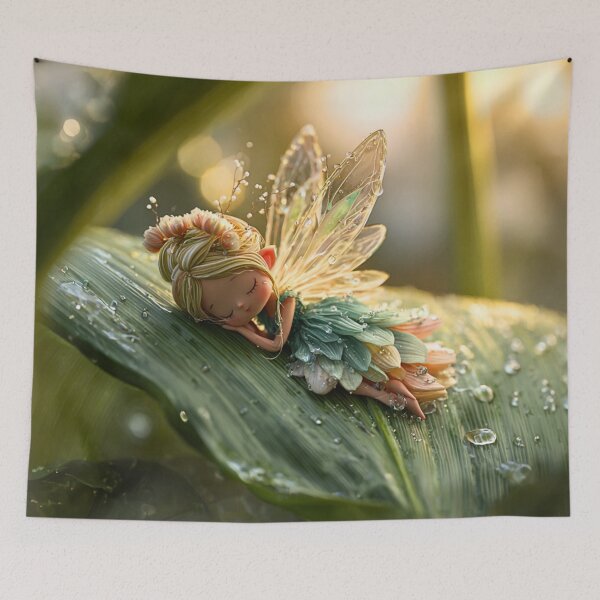 Item preview, Sleeping Dewdrop Fairy On Leaf designed and sold by Storybook Botanica.