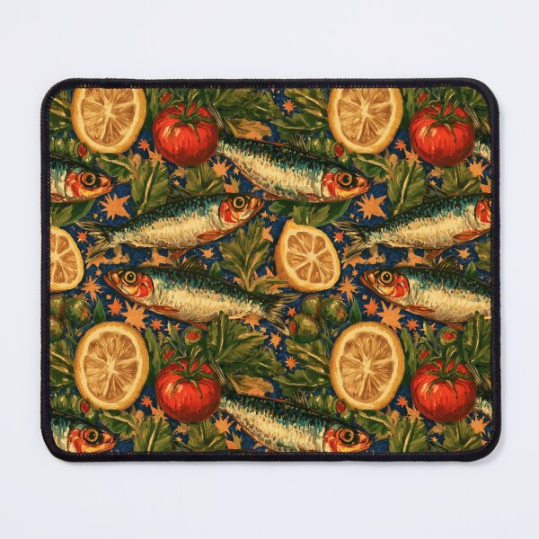 Item preview, Vintage Sardines Lemons Mediterranean Pattern designed and sold by PixelPanduh.