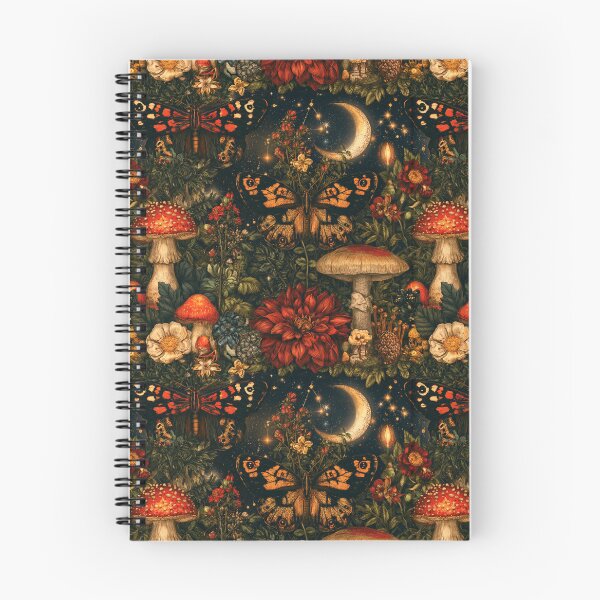 Item preview, Moonlit Moths Mushrooms Dark Botanical Pattern designed and sold by MeanPanduh.