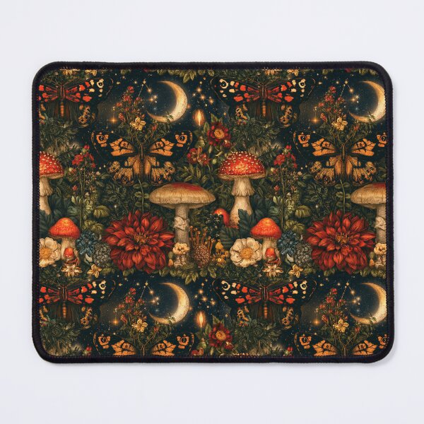 Item preview, Moonlit Moths Mushrooms Dark Botanical Pattern designed and sold by MeanPanduh.