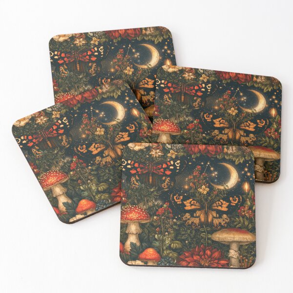 Item preview, Moonlit Moths Mushrooms Dark Botanical Pattern designed and sold by PixelPanduh.