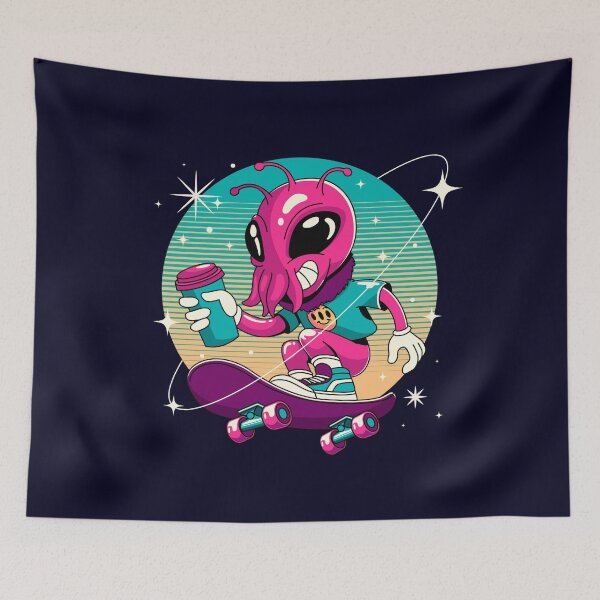 Item preview, Alien Skateboarding With Coffee Retro Illustration designed and sold by Johnnies.