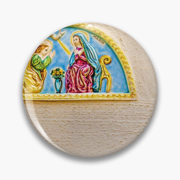 Item preview, Colorful Ceramic Annunciation Plaque of Virgin Mary and Angel Mounted on Textured Wall designed and sold by Nmallia.