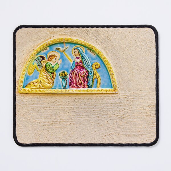 Item preview, Colorful Ceramic Annunciation Plaque of Virgin Mary and Angel Mounted on Textured Wall designed and sold by Nmallia.